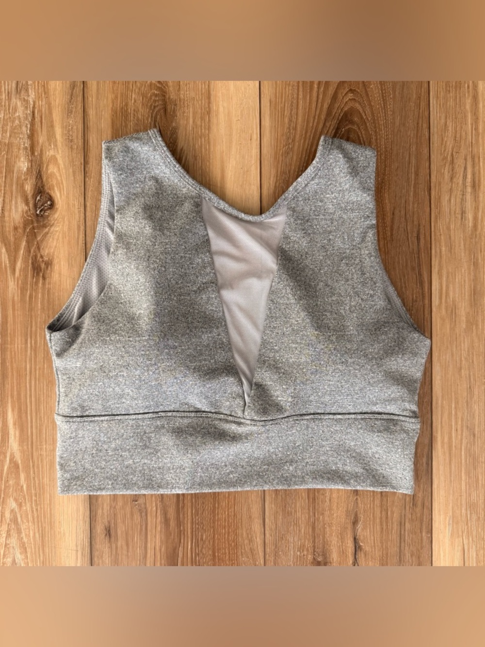 Senita Longline Sports Bra L Gray Heather High Neck Mesh-V Athletic Crop